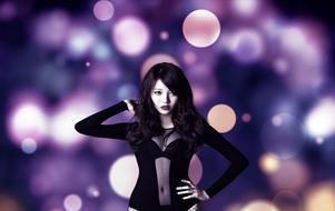 Girl Model on purple bokeh background