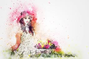 girl sitting hat art nature drawing