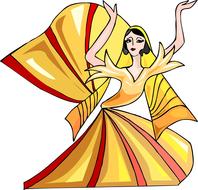 Beautiful drawing of the dancing woman, in colorful dress, on clipart