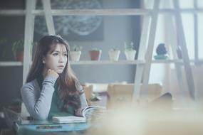 thoughtful pretty Asian woman