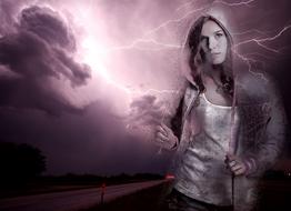 woman and thunderstorm