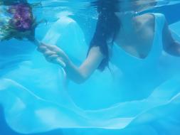 Bride in Wedding Dress Underwater