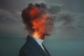 Man with fire in head, collage