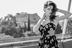 Black And White Portrait of attractive girl Outdoor