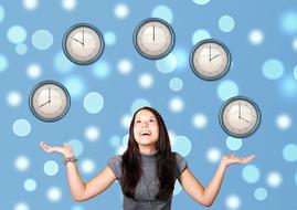 girl woman time watches juggle