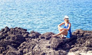 girl on Hawaii Coastline Lava