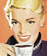 old fashioned drawing of woman with coffee