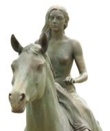 Sculpture of the woman on the horse in Ludwigslust-Parchim, Germany, at white background, clipart