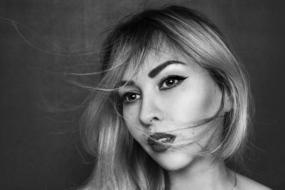 black and white, blonde with bright makeup