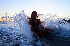 girl meditate on Ocean Water shore