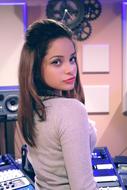 stylish girl in a recording studio