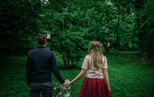 walking Man and Woman in forest