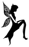 black silhouette of a fairy with wings on a white background