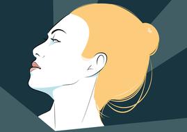 Drawing of the blonde Sarah Walker, at background with blue shapes, clipart