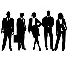 Black and white silhouettes of the people in suits, clipart