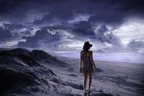 lonely woman on the night beach