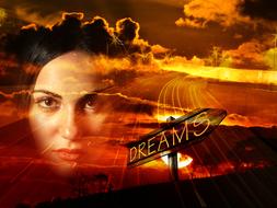 face woman dreams wishes clouds