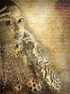 photo collage of a girl on a brick wall background