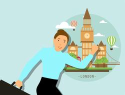 traveler with travel bag on the background of London