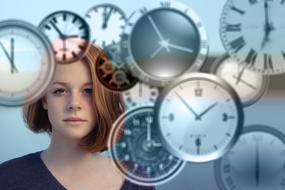 time clock head woman face view