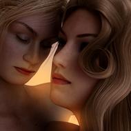 two beautiful women face to face