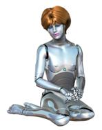 3d model of the shiny, metallic woman robot with hair, at white background, clipart