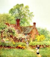 vintage old fashioned victorian landscape in the picture