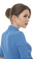 girl in a blue shirt on a white background