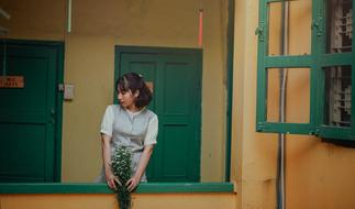 Girl Portrait and green door