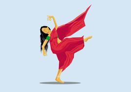 Beautiful and colorful illustration with the South India girl dancer, in red and green clothing, clipart