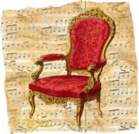 red old vintage chair on music sheet