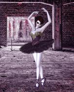 3d model of the Gothic woman ballet dancer, in the building, clipart