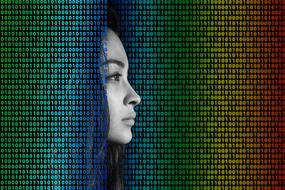 binary codes and woman face