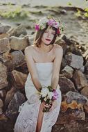 Beauty Woman near rocks