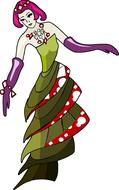 illustration, dancer with pink hair in green dress