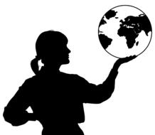 silhouette of a woman with a globe in her hand