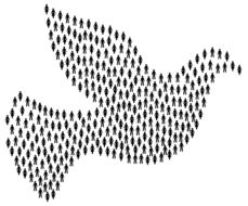 Peace dove with silhouettes of the people, at white background, clipart