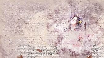 collage, letter, girl silhouette