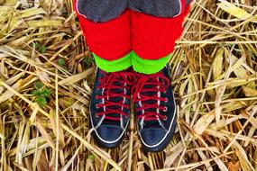 feet in shoes with red laces