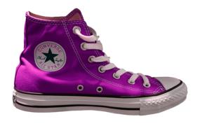 Beautiful, purple and white "Converse" sneaker, in light, at white background, clipart