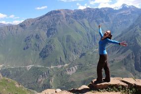 Happy Woman Adventure Hiking at nature