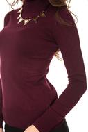 woman in burgundy sweater