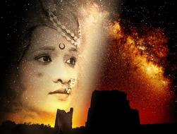 Portrait of Woman Face on sky