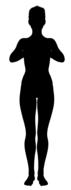 Black silhouette of person doing yoga, at white background, clipart