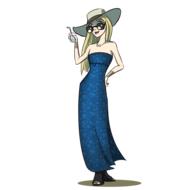 stylish lady in a long blue dress as 3d illustration