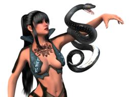 3d model of the woman with the snake on the hand, at white background, clipart