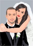 young caucasian wedding couple, illustration