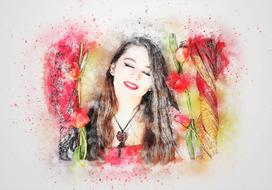 photo of a girl with tulips in digital art