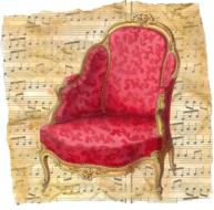 vintage chair red and music sheet