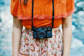 camera on the girl's neck close up